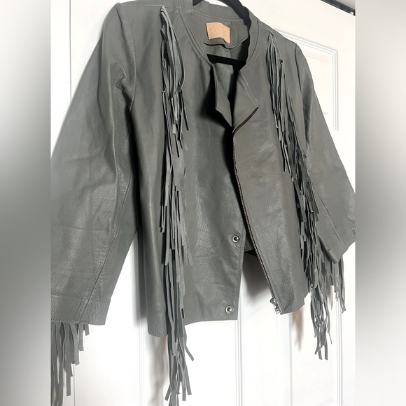 NWOT Cleobella cropped leather fringe jacket in seafoam - Picture 6 of 13